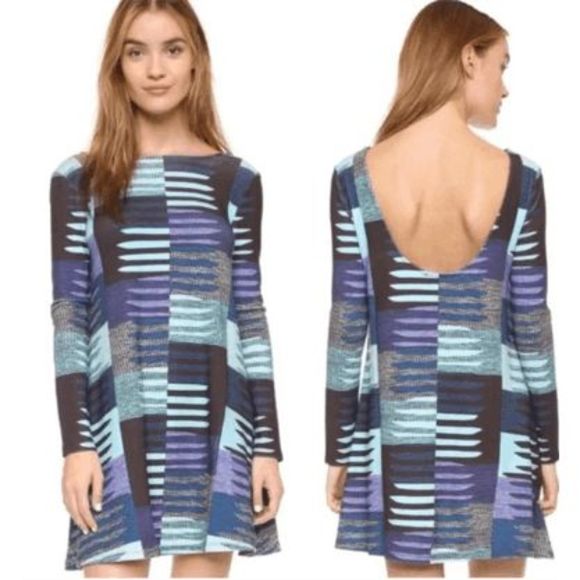 Mara Hoffman Colorful Geometric Print Long Sleeve Mini Swing Shift Dress Sz XS - Picture 1 of 9